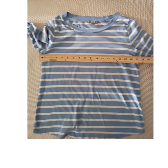 COS Striped 3/4 Sleeve Crew Neck Top Light Blue White Casual Size P - Picture 7 of 7